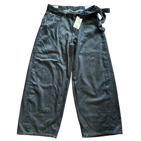 NWT Zara Wide Leg High Waisted Belted Denim Pant Size 12 Pockets - Picture 2 of 10